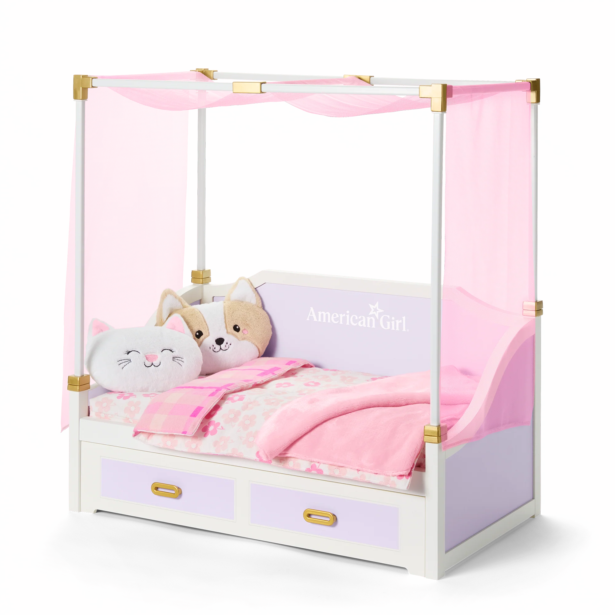 All Set for Sleepovers Canopy Bed & Nightstand for 18-inch Dolls
