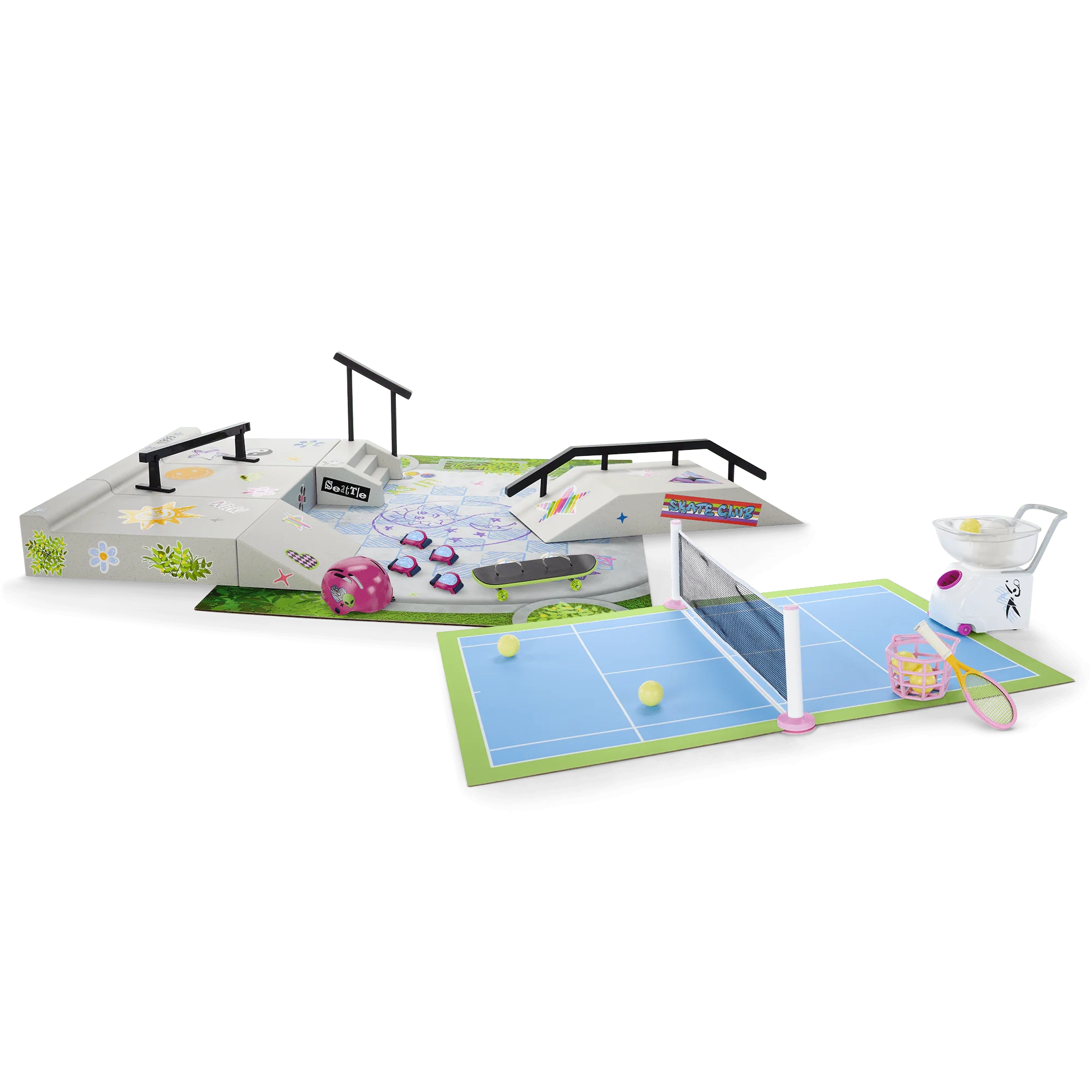 Isabel™ & Nicki's™ 2-in-1 Tennis Court & Skate Spot for 18-inch Dolls (Historical Characters)