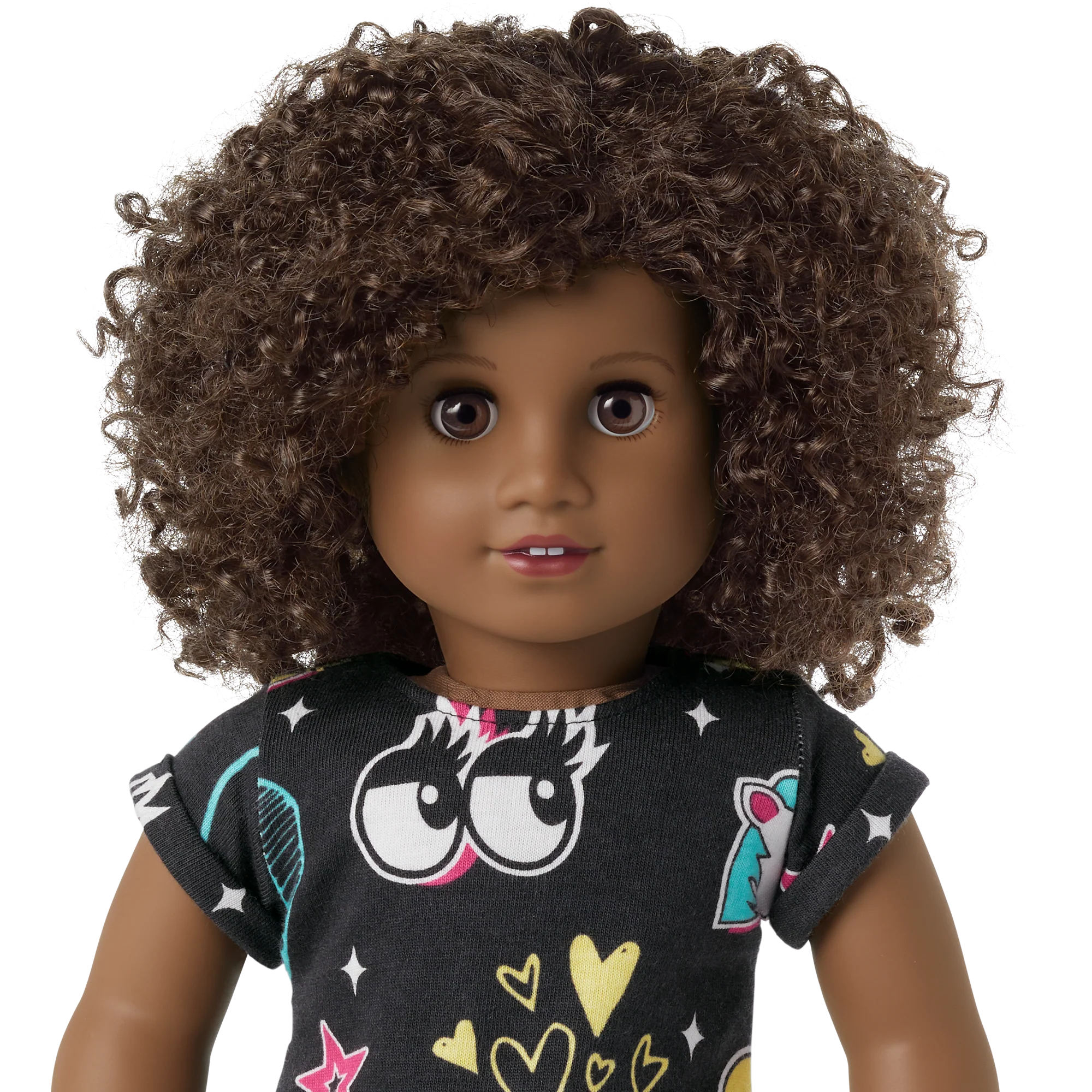 Truly Me™ 18-inch Doll #112 with short curly dark-brown hair