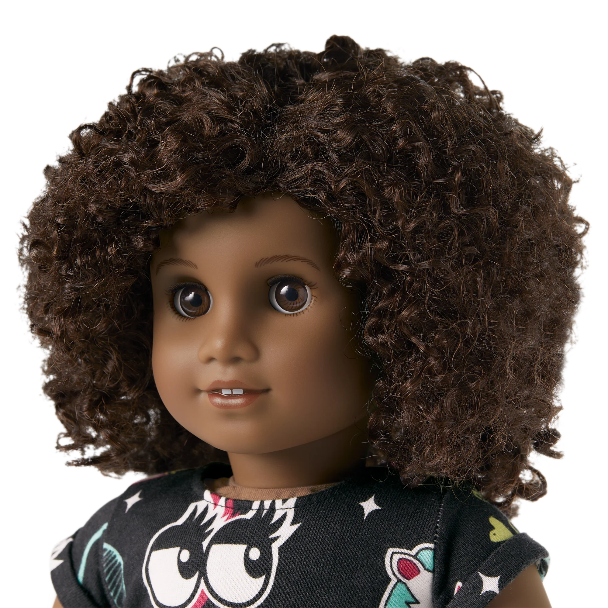 Truly Me™ 18-inch Doll #112 with short curly dark-brown hair