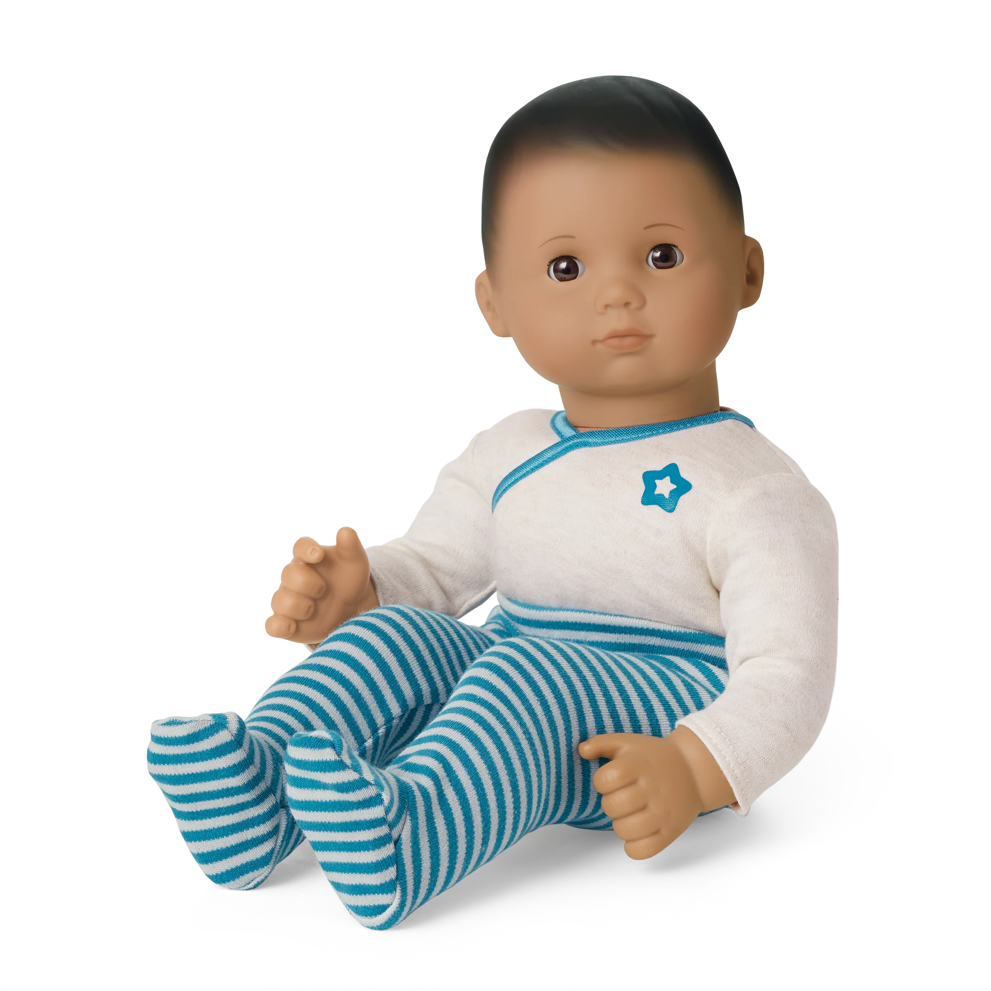 Bitty Baby® Doll #5 with dark brown hair in Soft Blue