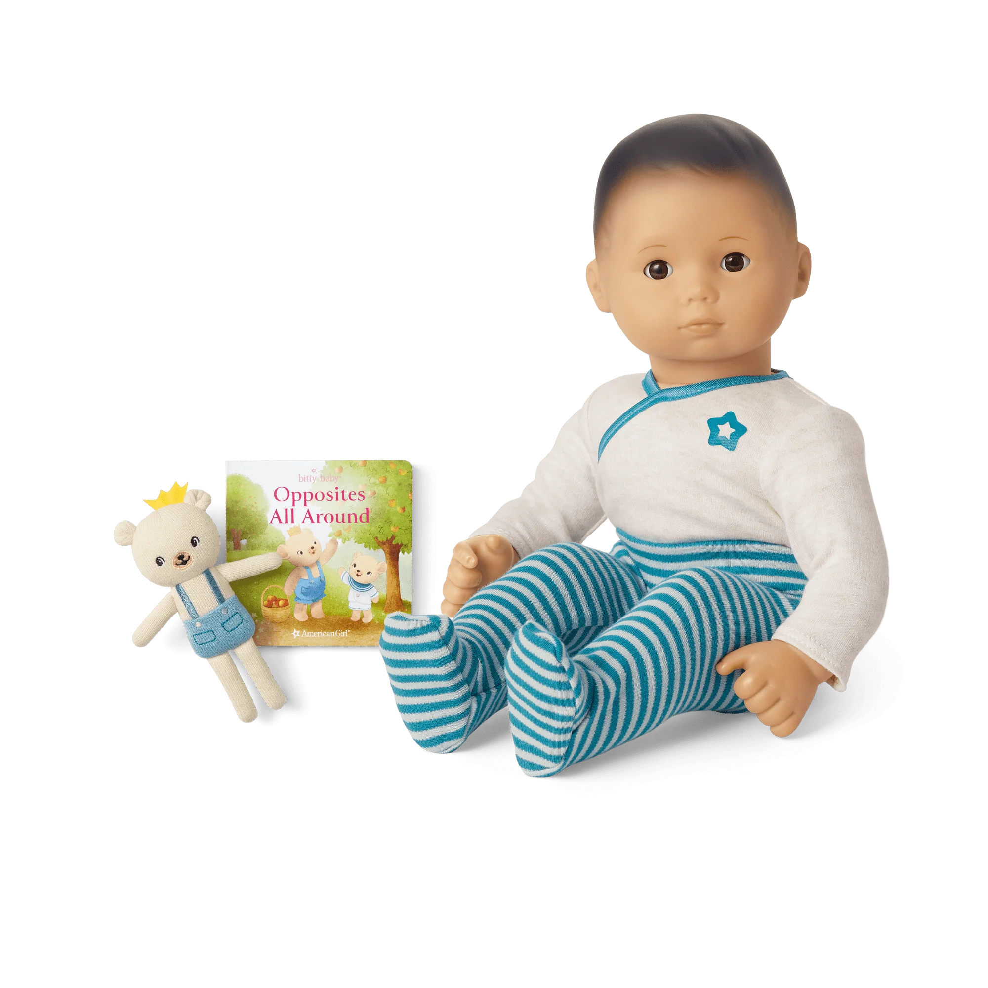 Bitty Baby® Doll #4 in Soft Blue + Bear Friend & Board Book
