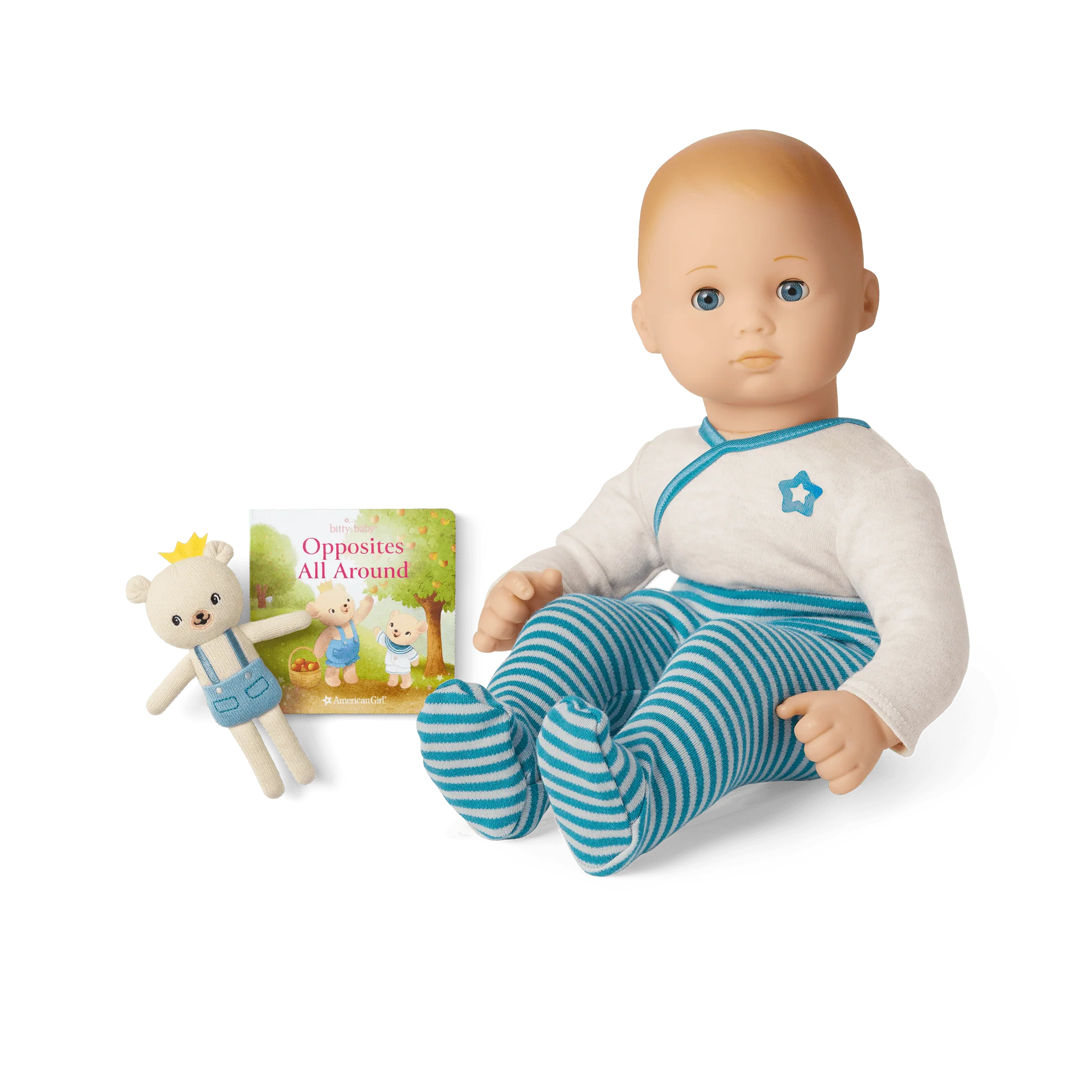 Bitty Baby® Doll #3 in Soft Blue + Bear Friend & Board Book