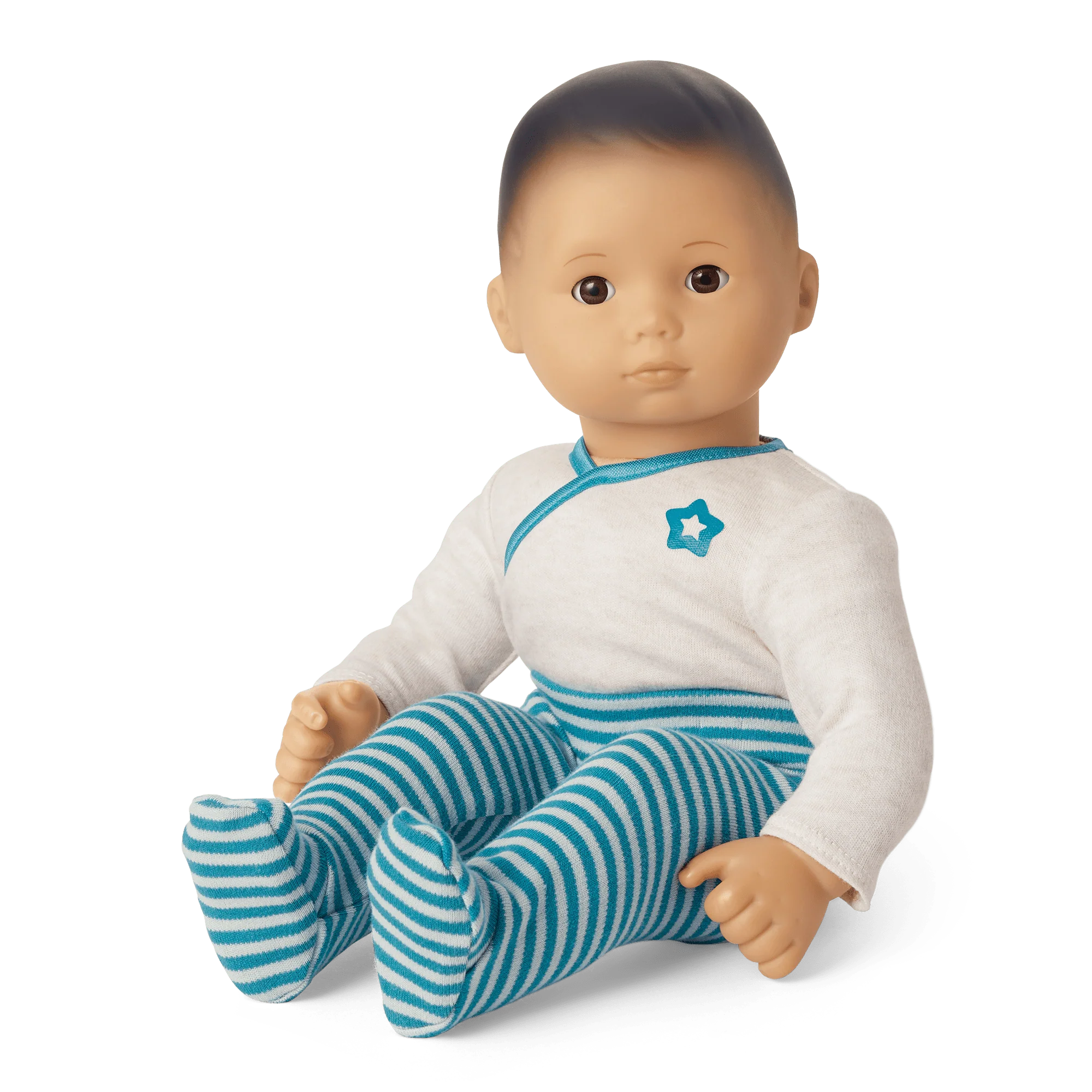 Bitty Baby® Doll #4 with black hair in Soft Blue