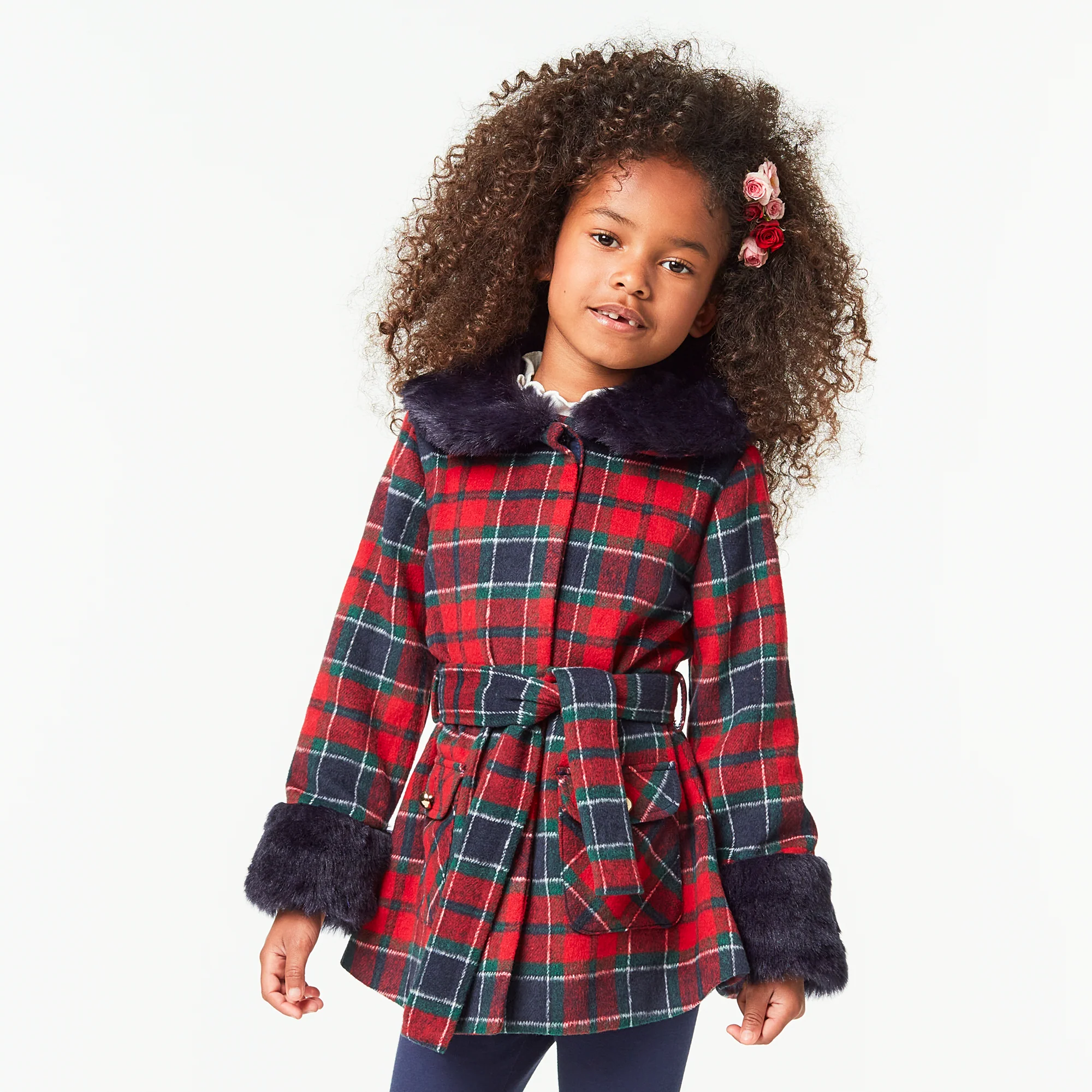 American Girl® x Janie and Jack Fur-Trim Plaid Coat for Girls