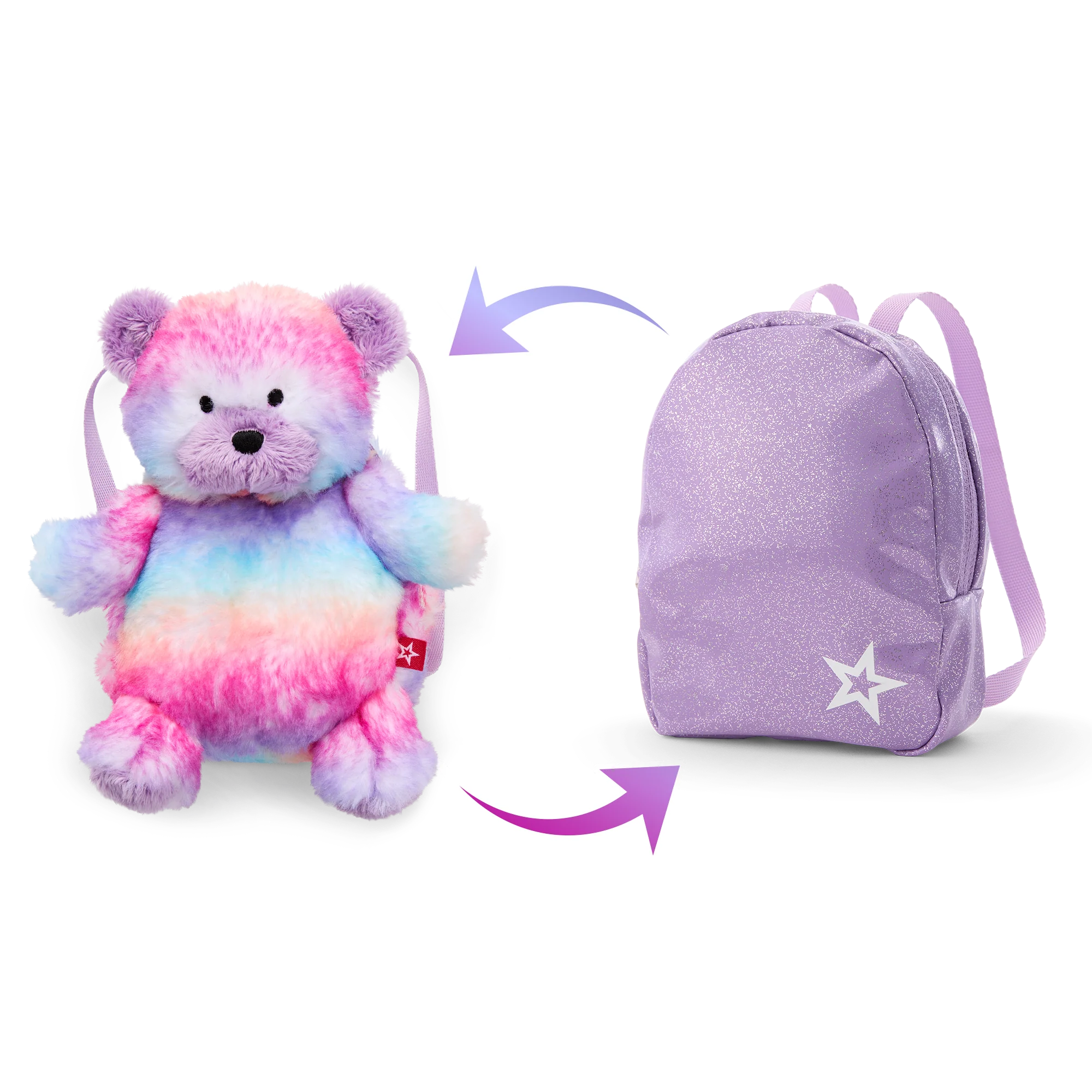 Colorful Teddy Bear Backpack & Accessory Set for 18-inch Dolls