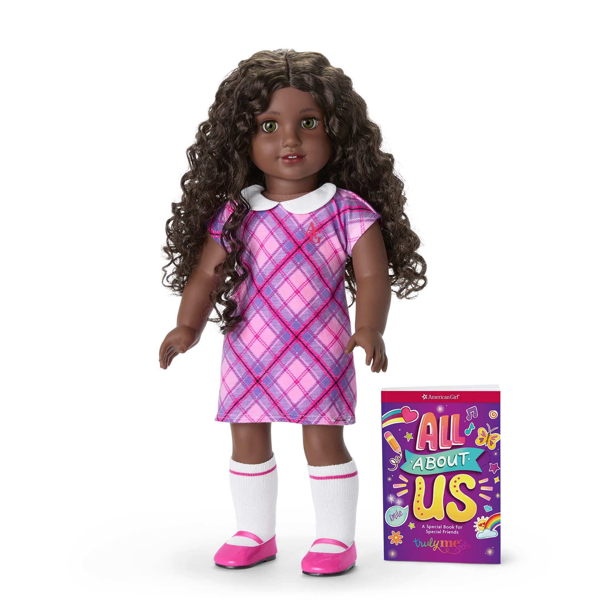 Truly Me™ 18-inch Doll #127 with curly dark-brown hair