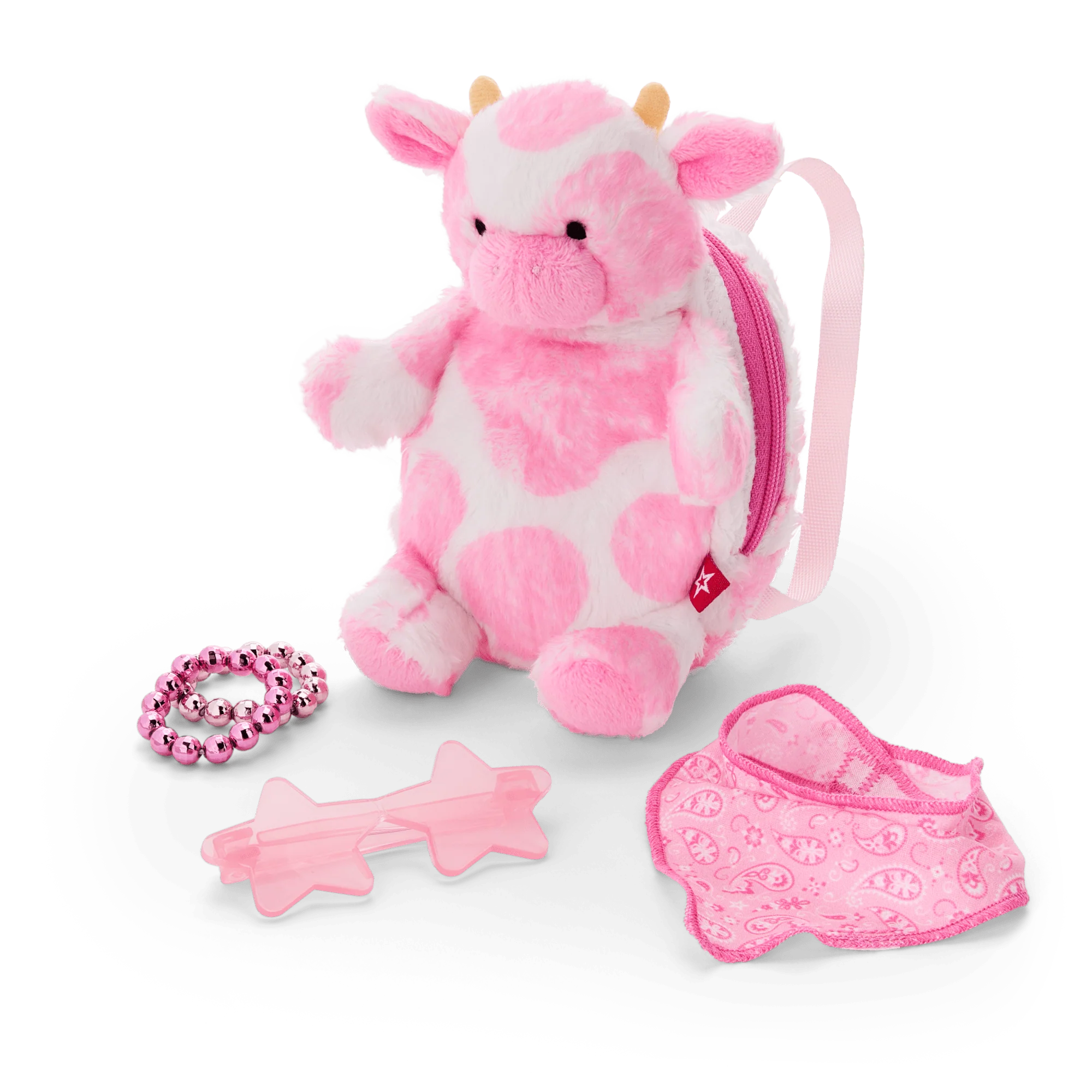 Pink Spotted Cow Backpack & Accessory Set for 18-inch Dolls
