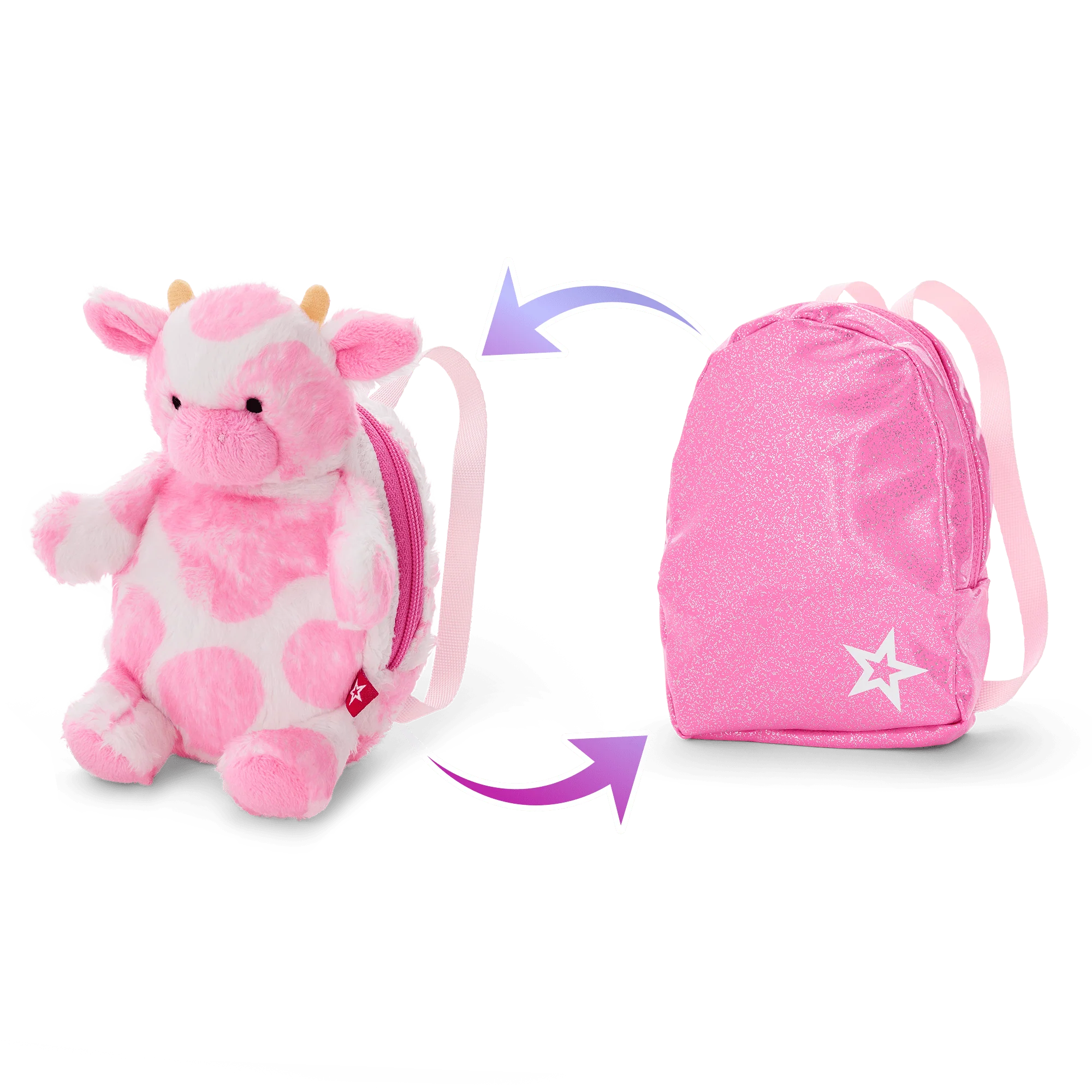 Pink Spotted Cow Backpack & Accessory Set for 18-inch Dolls