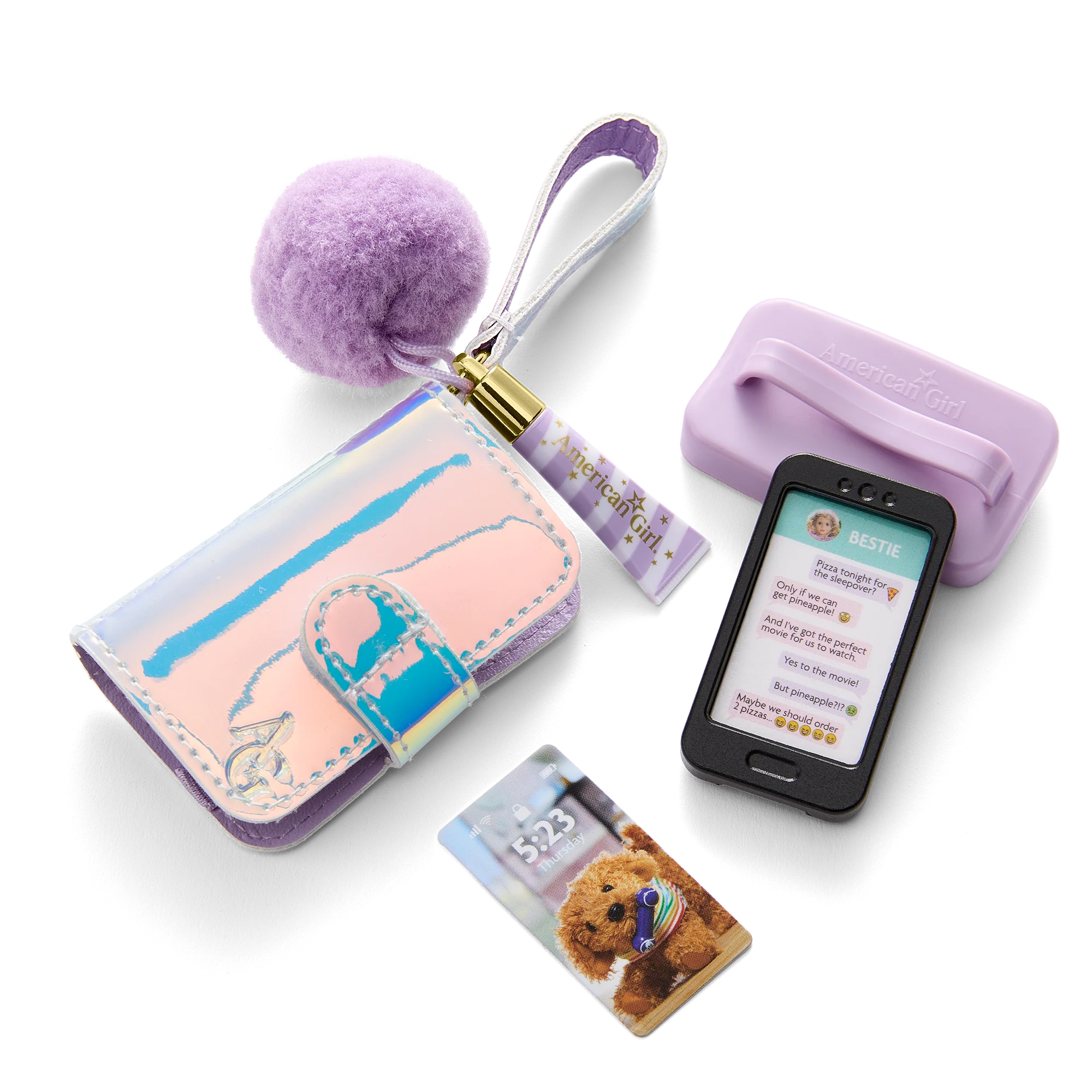 Purple Pom Phone & Accessories for 18-inch Dolls