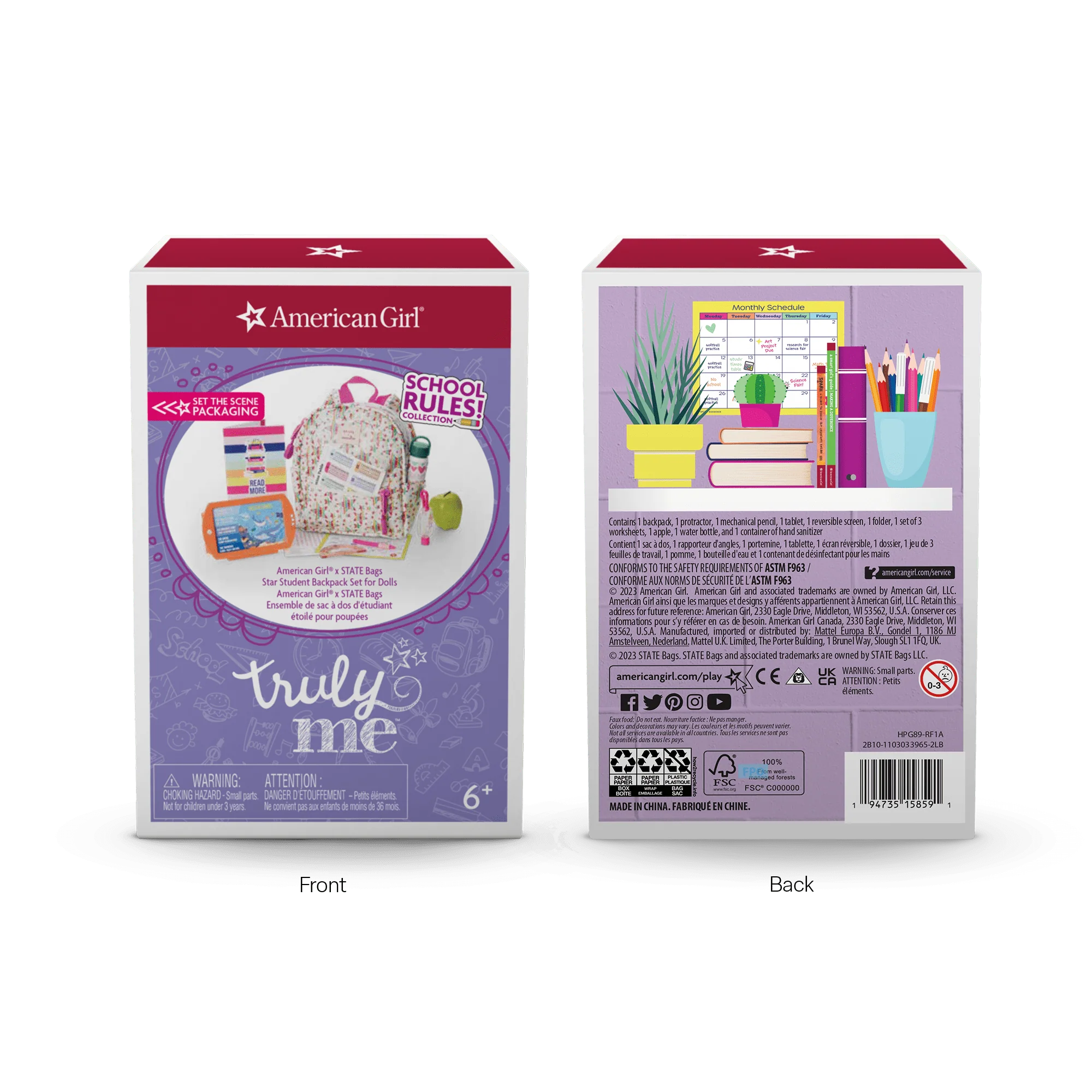 Star Student Backpack Set for 18-inch Dolls