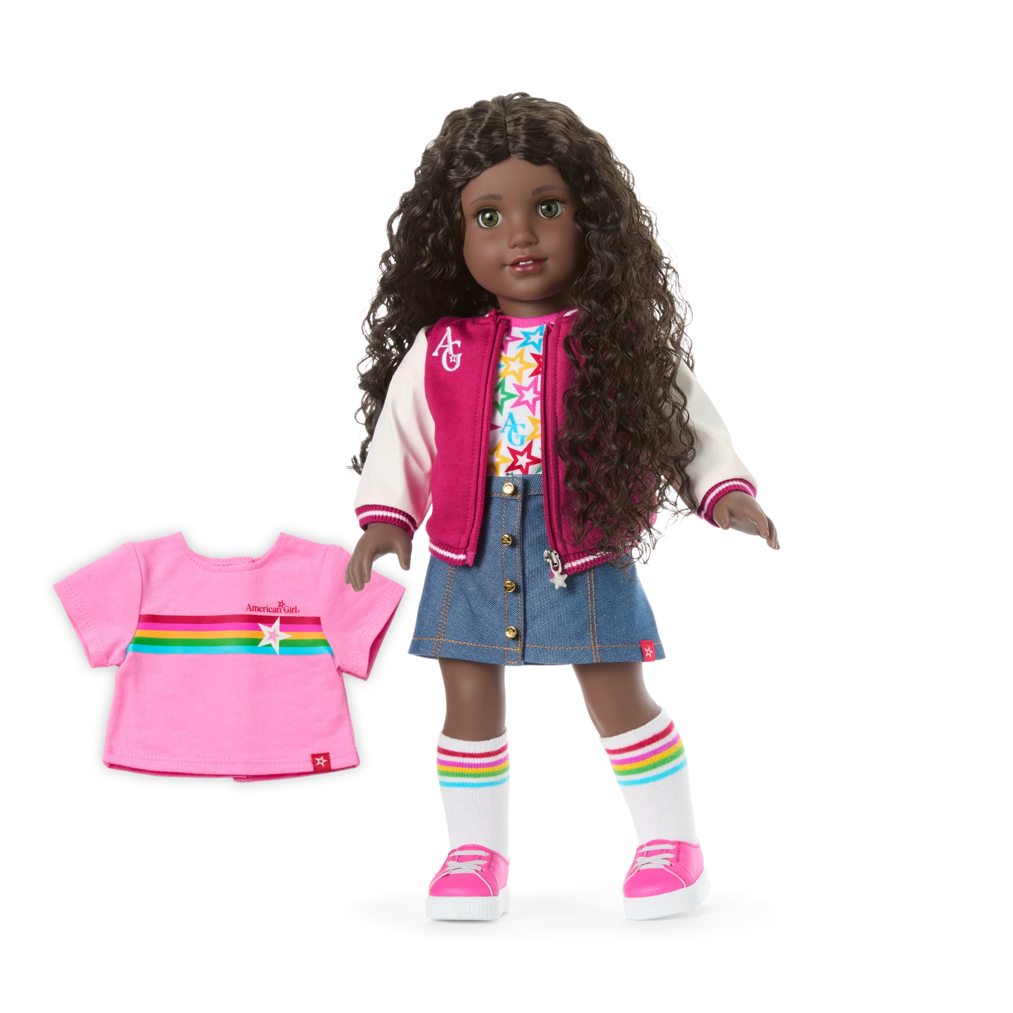 Truly Me™ 18-inch Doll #127 with curly dark-brown hair