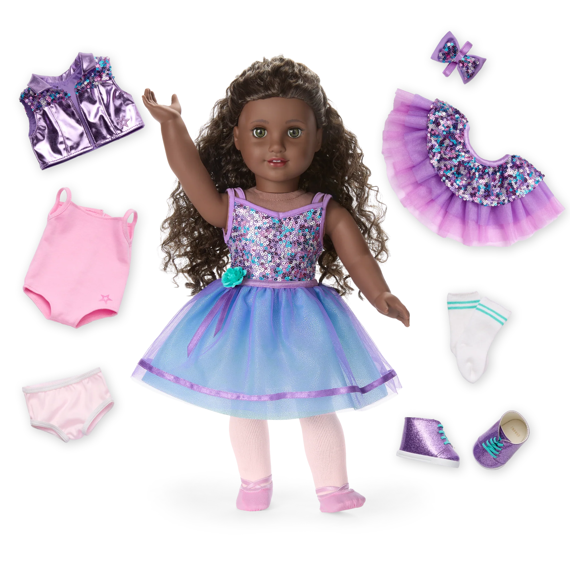 Truly Me™ #127 Doll & Dance All Day Set with curly dark-brown hair