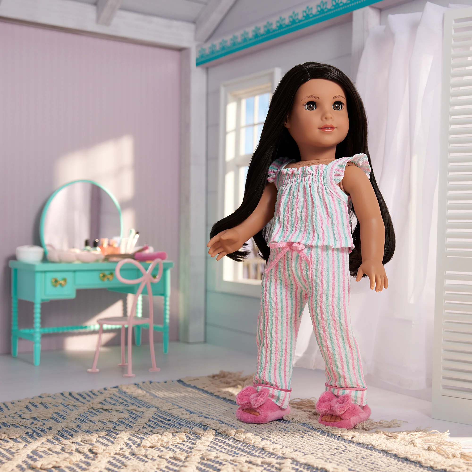 Raquel's™ Coastal Stripes Pajamas for 18-inch Dolls (Girl of the Year™ 2026)
